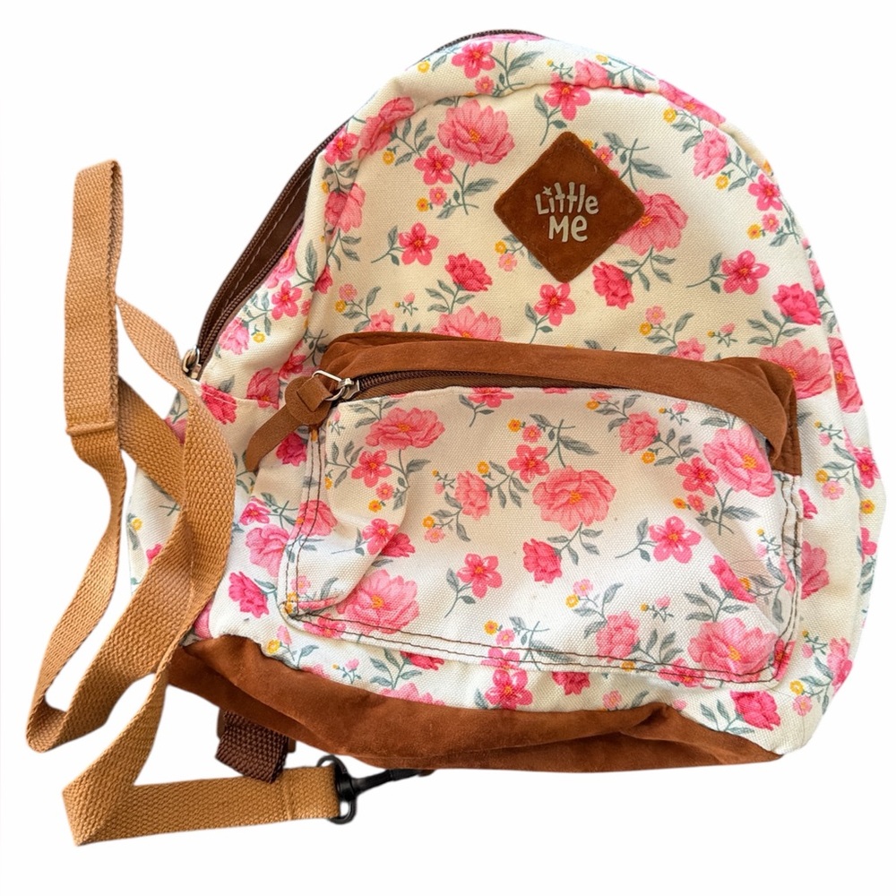 Little Me Cream toddler harness Backpack with Pink Floral Print